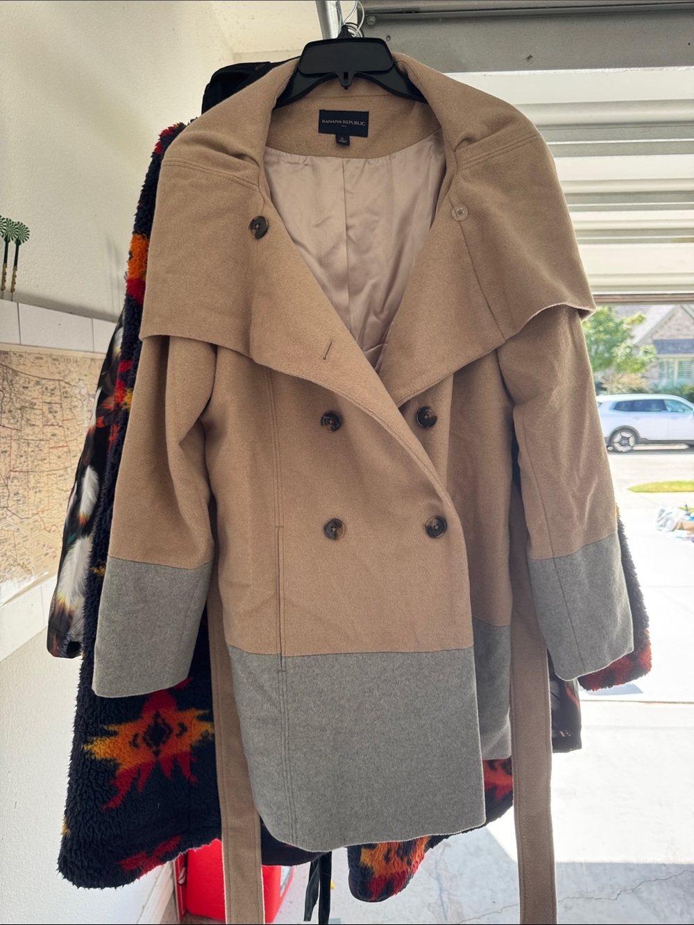 Banana Republic Two-Tone Tan & Gray Double-Breasted Pea Coat